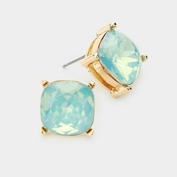 Mint Gold Square Stud Fashion Jewelry Earrings Trendy Cute Statement Accessories - Picture 1 of 2